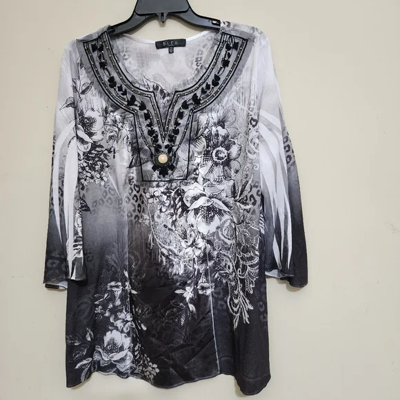 B.L.E.U. size 2X Mesh Embroidered Boho Floral Grunge Fairy Made in USA Black - Picture 1 of 13